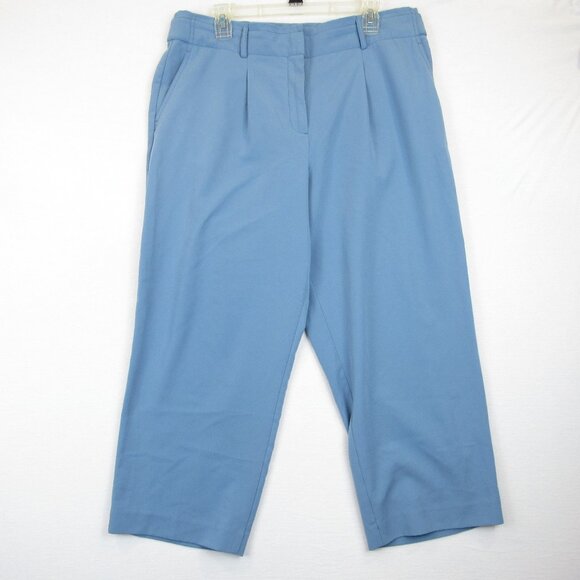 Ann Taylor Women's Pants Blue Waist Tabs Size 14P Wide Leg Trouser Pockets - Picture 1 of 7